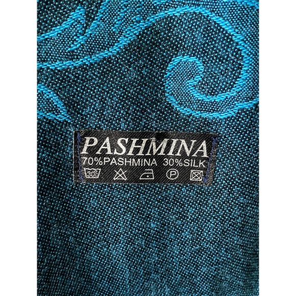 Pashmina Scarf Teal with Floral Design - Picture 3 of 4